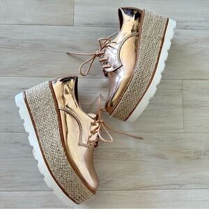 Dazzle Gold Raffia Platform Oxford Shoes